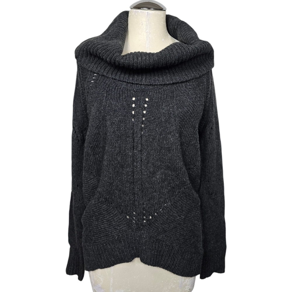 Ann Taylor LOFT Wool Blend Cowl Neck Gray Sweater M